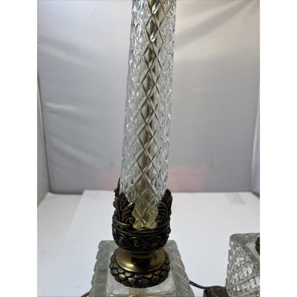 Antique Bronze & Crystal & Marble Column Lamps 32” Tall MCM - Picture 4 of 16
